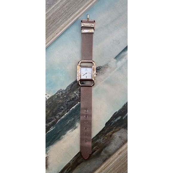 TORY BURCH Phipps Womens Rose Gold Watch, White Square Dial, Steel Mesh Band - Picture 2 of 16